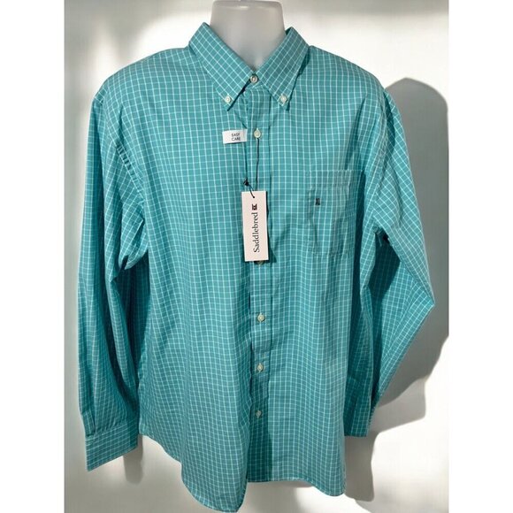 Saddlebred Mens Classic Fit Cotton Turquoise Checkered Long Sleeve Shirt NEW XL - Picture 9 of 9